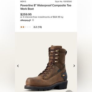 Ariat Men’s Size 9 Work Boots - Powerline 8” - Composite Toe - Brown Leather